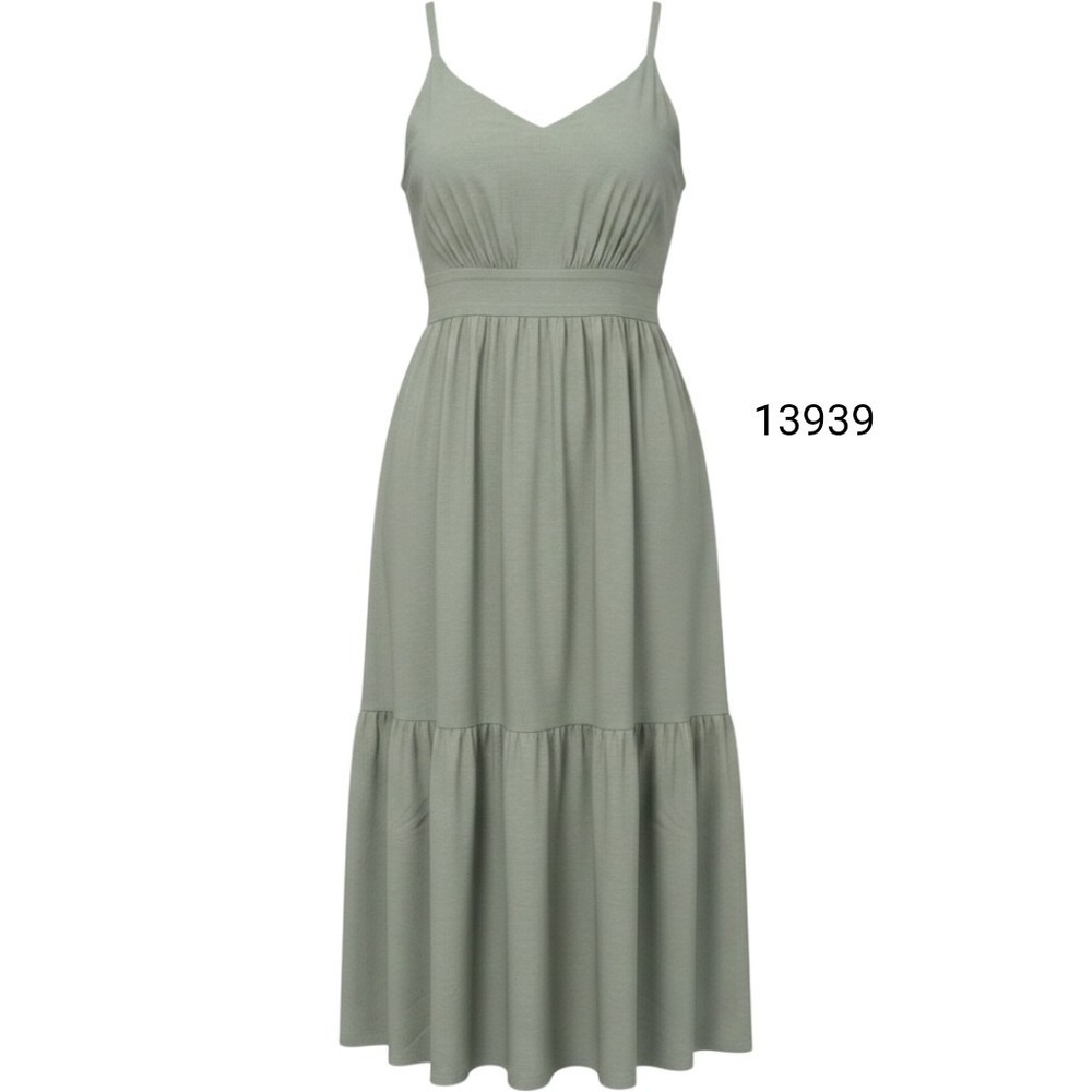 NWT Lucky Brand Tiered A Line Dress Womens XL Green Rayon Wide Straps Smocked